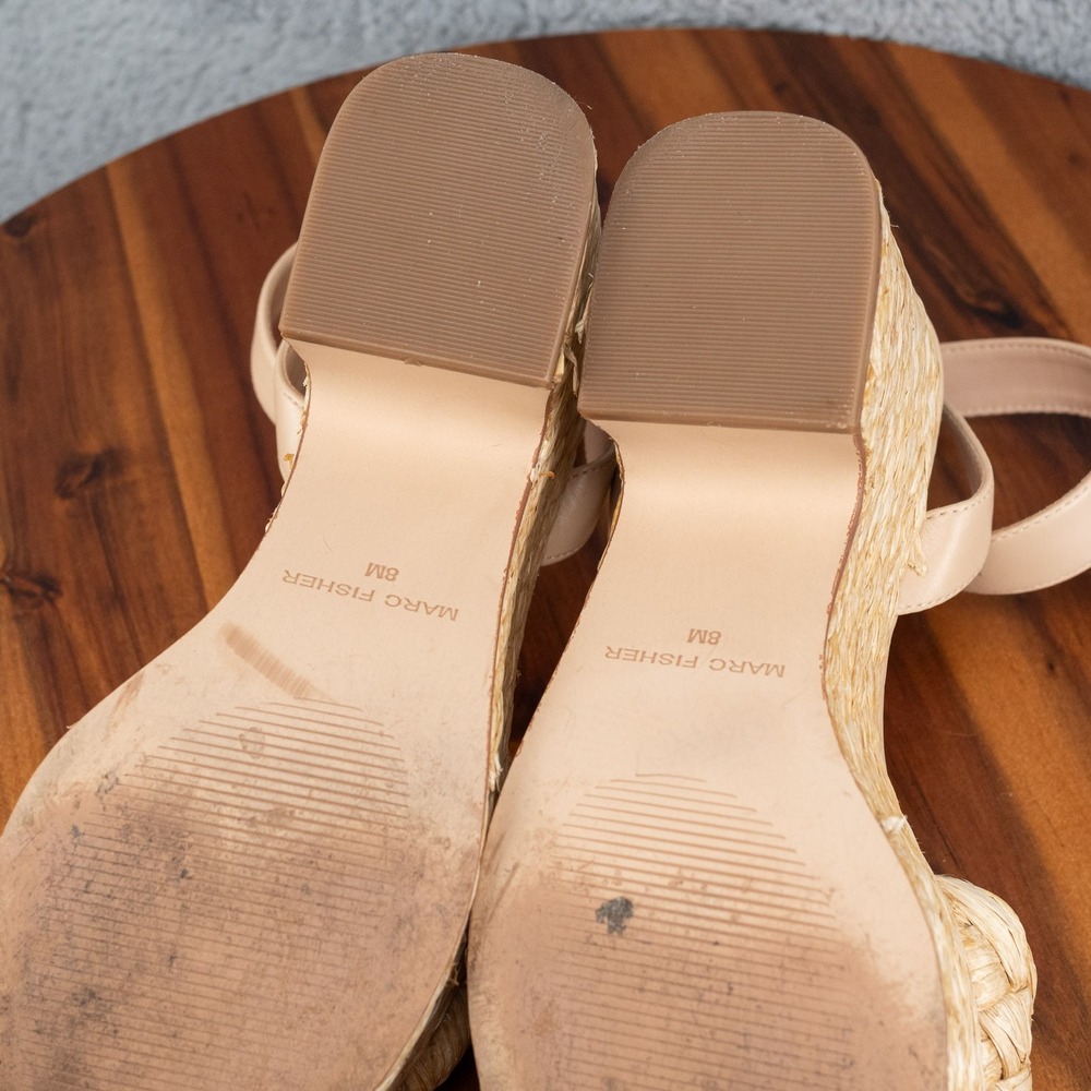 Marc Fisher Womens Beige Straw Steel Platform Sandal Sz 8 Ankle Strap - Picture 8 of 8